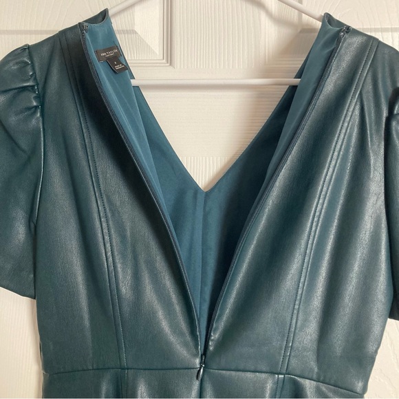 Ann Taylor Green Faux Leather Short Sleeve Dress Fall Christmas Holiday Size 4 - Picture 11 of 16